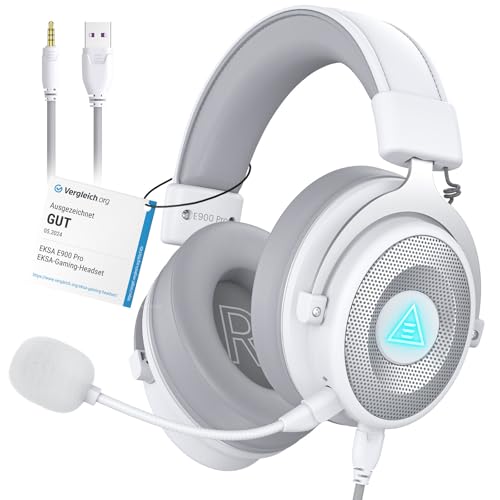EKSA Auriculares Gaming com som envolvente 7,1, microfone com cancelamento de ruído, luz LED e conector de áudio de 3,5 mm, auriculares super leves para jogos para PC/Switch / PS4 / PS5 / Xbox One