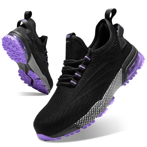 SPIEZ Sapatos de segurança mulher Air Cushion sapatos de segurança confortáveis respiráveis sapatilhas trabalho mulher leve rosa/roxo EU 35-41