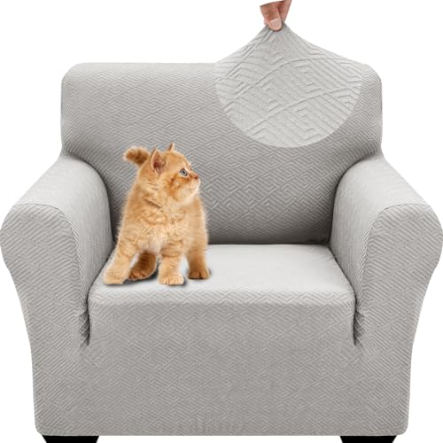 YSTELLAA Capa para sofá de 1 lugar, capas ajustáveis para poltronas, capas elásticas para sofá com apoios de braços, capas de sofá anti-gatos, capas para sofá antiderrapantes laváveis, Sliver Cinzento