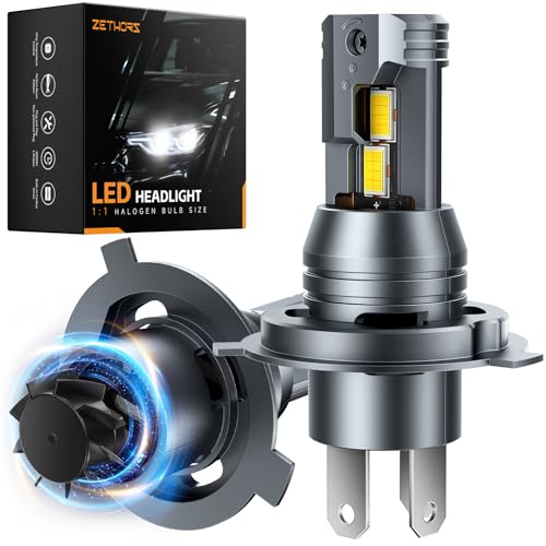 Zethors Lâmpadas H4 LED para carro com ventilador 100 W 24000LM 6000 K branco faróis lâmpada LED H4/9003/HB2 luz alta e baixa, 1:1 mini substituição halogénio, não-polaridade plug and play, 2 unidades