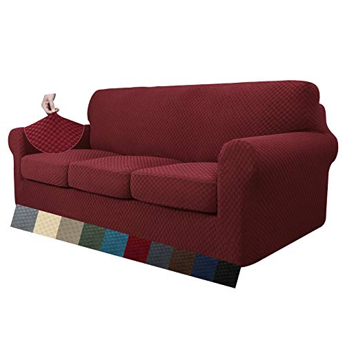 MAXIJIN 4 peças mais novas capas de sofá para 3 lugares elástico antiderrapante capa de sofá para cães elástico Jacquard protetor de móveis capas de sofá (3 lugares, vermelho vinho)