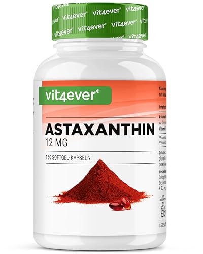 Astaxantina 12 mg Depot - 150 cápsulas de gelatina mole (fornecimento durante 10 meses) - microalgas Haematococcus Pluvialis puras - biodisponibilidade otimizada com vitamina E e azeite