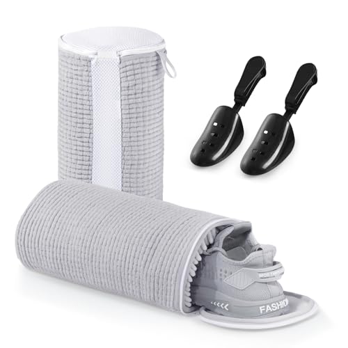 Teletrogy Saco de lavar sapatilhas 2 peças, saco para lavar sapatilhas na máquina de lavar com fecho de correr com forma, lavar os sapatos sem deformação, saco de lavar chinelos reutilizável, cinzento