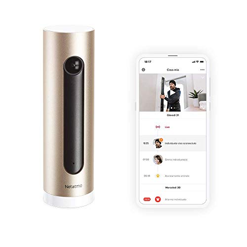 Netatmo Câmara de vigilância interior com suporte de parede, Wi-Fi, AI reconhecimento facial, deteção de movimentos, transmissão ao vivo, visão noturna, FHD 1080p, sem custo adicional, NSC-AMZ