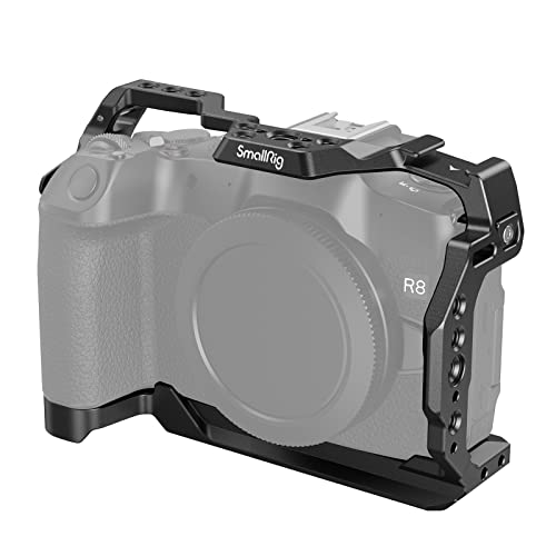SMALLRIG Cage para Canon R8, gaiola de câmara para EOS R8 com orifícios roscados de 1/4"-20, orifícios de localização de 3/8" - 16 para ARRI, sapato incluído, porta QD e NATO Rail, 4212
