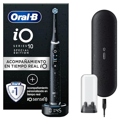 Oral-B iO 10 Escova de dentes elétrica preta, 1 cabeça e 1 estojo carregador de viagem, desenhado por Braun