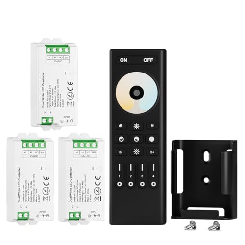 BTF-LIGHTING 5050SMD FCOB CCT RF Remoto RC02RFB &3 peças C02RF Tuya LED Controlador Kit 4 zonas RF 2,4 GHz controlo remoto sem fios grupo PWM CCT(CW WW) 3 pin duplo branco LED tira DC5V DC12V DC24V