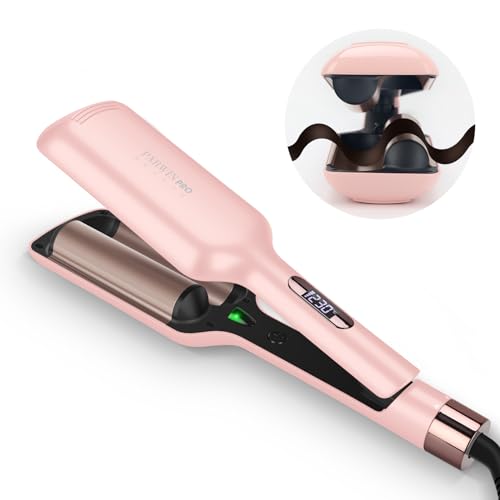 Modelador de cabelo ondas de 2 barris, modelador de cabelo 32 mm, ganchos de cabelo PARWIN PRO BEAUTY, caracóis grandes, ondulador de cabelo com 4 temperaturas ajustáveis, ondas instantâneas (rosa)