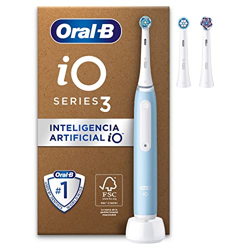 Oral-B iO 3 Escova de dentes elétrica com cabo recarregável e 3 cabeças de substituição, desenhada por Braun, presentes originais para mulher e homem - azul
