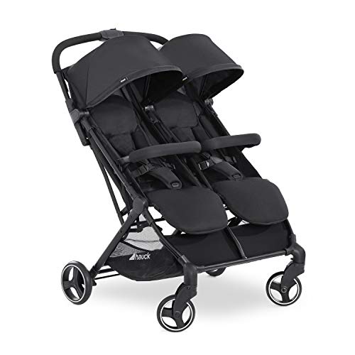 hauck Swift X Duo Carrinho gémeo - Cadeira de passeio 2 crianças super leve - carrinho para irmãos - dobrável compacto - costas e apoios para os pés reclináveis, até 30 kg - preto