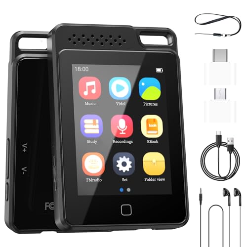 BOOTEEK Reprodutor MP3 integrado de 64 GB, com ecrã tátil de 2,4", leitor de música com Bluetooth 5.0 MP3 HiFi com altifalantes / E-Book/vídeo/rádio FM/gravador, cartão TF expansível para 128 GB