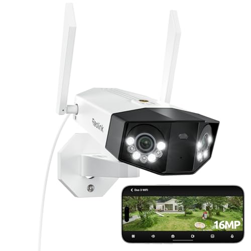 Reolink 16MP Câmara de vigilância Wi-Fi exterior com lente dupla, vista panorâmica de 180°, trajetória, detecção inteligente, Wi-Fi 6 de 2,4/5 GHz, foco de visão noturna, gravação 24/7, Duo 3 WiFi I