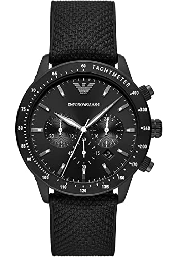 Emporio Armani Relógio para homem, movimento cronógrafo com 3 subesferas e caixa de 43 mm com correia de aço, pele ou silicone