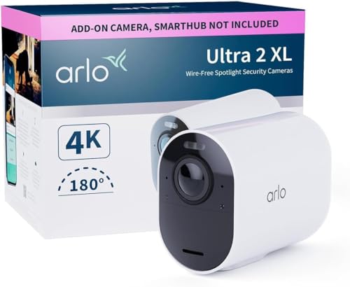 Arlo Ultra 2 XL câmara de vigilância WiFi exterior 4K, câmara de vigilância WiFi interior, sensor de movimento, alarme para casa, requer hub inteligente disponível separadamente, câmara adicional,