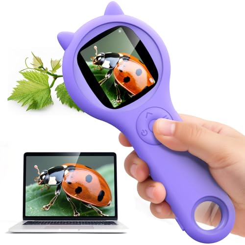 Microscópio para crianças 200 X-microscópio portátil de 2 polegadas com 8 LEDs ajustáveis, microscópio digital compatível com gravação de fotos e vídeos, crianças dos 3 aos 12 anos (roxo)