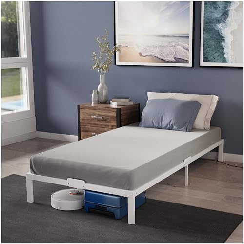 Dreamzie Cama de metal 90 x 200 com Somier branco, altura de 35 cm, Somier 90 x 200 com pernas