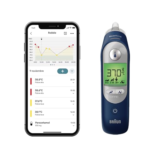 Braun ThermoScan 7+ connect Termómetro de ouvido | compatível com a aplicação Braun Family Care™ | Tecnologia Age Precision® | Ecrã digital codificado por cores