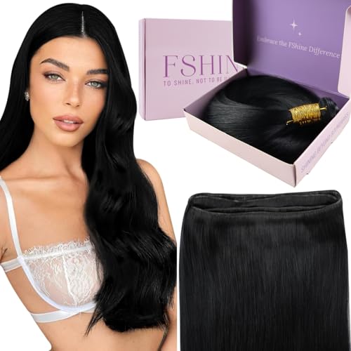 Fshine Extensão de Tissage Branca Génie Tissage Cheveux Naturel Humain extensão Cheveux de Trame Naturel Lisse 50 G extensões de ar Weft Hair 35 cm Couleur 1