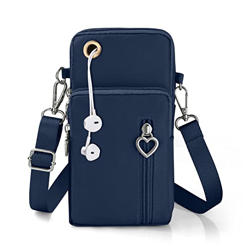 Aucuu - Bolsa de ombro pequena mulher de nylon, bolsa de telemóvel para mulher, com porta para auriculares para telemóveis e alça ajustável, guardar telemóvel de até 7"