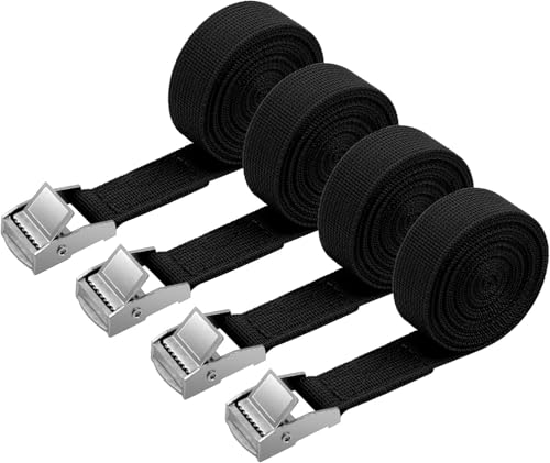 URAQT Cintas de amarra, 4 peças, 400 cm, 180 kg, correias de fixação rápida, correias para bagageira de carro, porta-cicletas, surf, bicicleta, caiaque, mota resistente correia de amarra, preto