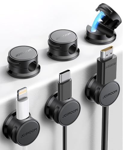 JOYROOM 6 peças organizador cabos clipe de cabo magnético cabo Management para secretária, mesas de cabeceira, cabos de carregamento, HDMI, USB, cabo de áudio, preto