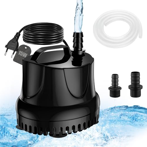 Lnicez Bomba de água submergível 15 W 800 L/H bomba de água ultra silenciosa bomba de água submergível com cabo de 1,5 m, 1 m de mangueira 2 boquilhas bomba submergível para aquário, lagoa, fonte