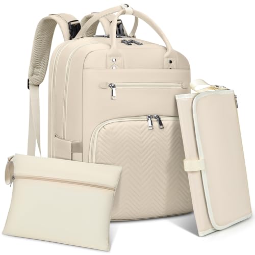 RAINSMORE Mochila bebé multifuncional mochila carro bebé fraldas para bebés com trocador portátil e correias para carrinho grande mochila maternidade, Damasco, Moderno