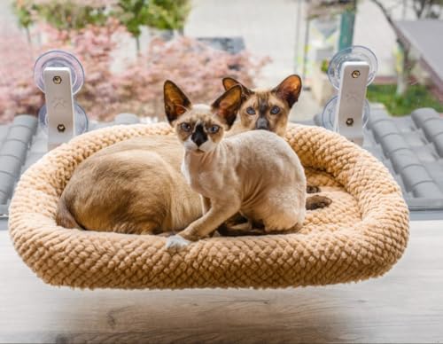 Cama para gatos janela - Rede de janela de gato dobrável, 4 ventosas e almofada removível suporta 18 kg