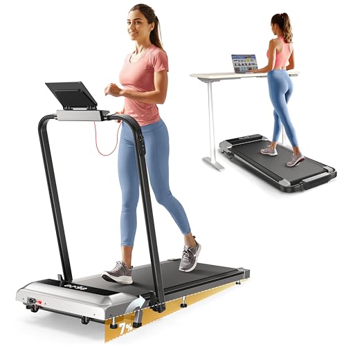 Toputure Fita de corrida dobrável, 7% de inclinação, 2,5 HP Walking Pad para debaixo da mesa, 4 em 1 fita de correr elétrica para casa / escritório, controlo remoto magnético, 12 km/h, App