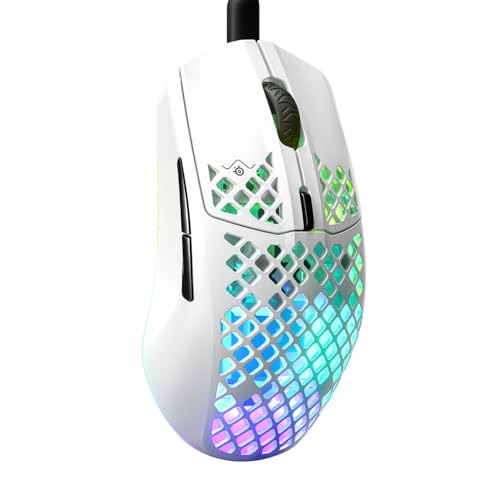 SteelSeries Aerox 3 - Raton Gaming com cabo, design ultraleve resistente à água, RGB - sensor ótico TrueMove Core 8500 DPI - Snow