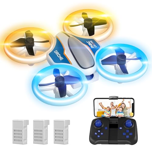 Mini drone para crianças com câmara 720P, drone Quadcopter com luzes, RC helicópteros com voo automático, modo sem cabeça, 3D Flip e 3 baterias, Quadcopter presente para crianças e principiantes,