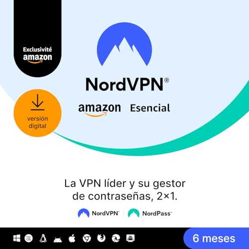 NordVPN Amazon Esencial, 6 meses, VPN y gestor de contraseñas, código digital