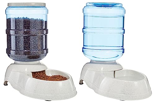 Amazon Basics Dispensador de água para animais de estimação, bebedouro e comedouro para cães, 2,5 galões, grande, branco