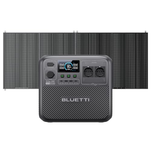 BLUETTI Elite 200 V2 Gerador solar (2025 novo) com painel solar de 350 W (envio separadamente), 2073, 6 Wh estação com 2 tomadas CA 2600 W, 17 anos de vida LiFePO4 para campismo, fora de rede 4 Shorts