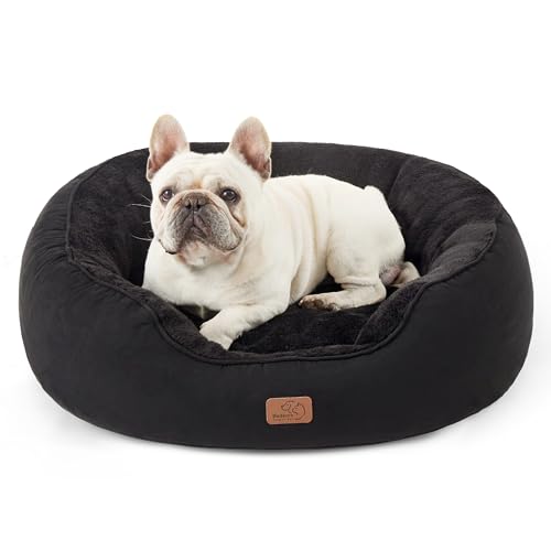 Bedsure Cama grande - redonda lavável, antiderrapante, para gatos e cães médios até 18 kg, interior preto 76 x 61 x 20 cm