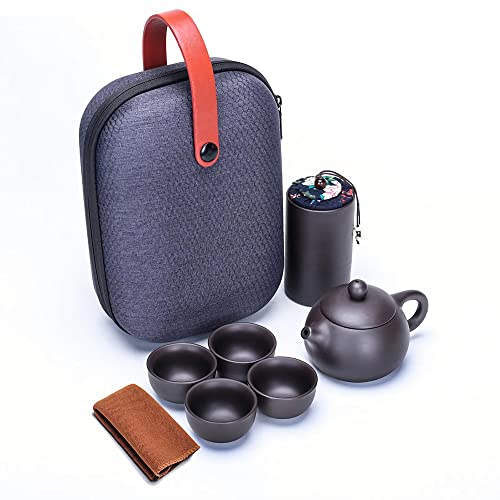 Webao Conjunto de chá de 7 peças de cerâmica chinesa com bule de 130 ml e 4 chávenas de chá de 30 ml portátil de viagem como presente