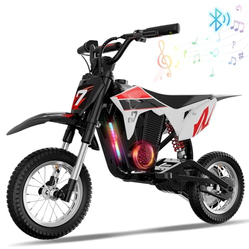 EVERCROSS EV12M Pro Moto Cross elétrica, motocicleta elétrica com motor de 300 W, 15 KM de comprimento alcance, pneu de 12 ', música Bluetooth, luzes coloridas, mini mota para crianças de 3 a 12 anos