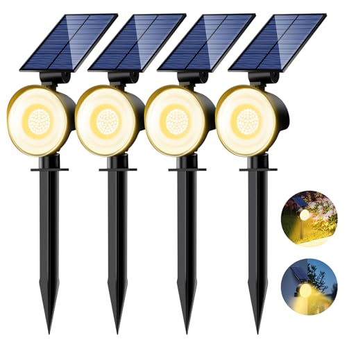 nipify Luzes solares LED exterior jardim, [4 peças/53 LED/3 modos] holofotes LED exteriores solares potente impermeável candeeiros luzes solares jardim para caminhos, terraço, pátio