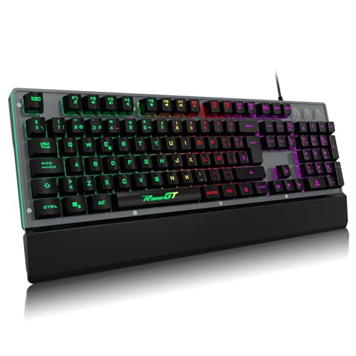 RaceGT Teclado Gaming, LED apoios para mãos teclado iluminado, Full-Size para trabalho PC computador Gamer portátil Espanha disposição QWERTY (preto)