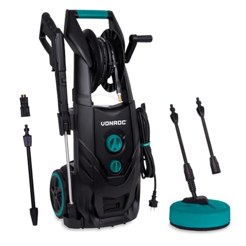 VONROC Hidro-limpeza Pro V25-2 - 2500 W - 195 Bar, 468 l/h, motor de indução duradouro, inclui mangueira de 8 m, bobina de mangueira, limpador de pátios, depósito de detergente e muito mais