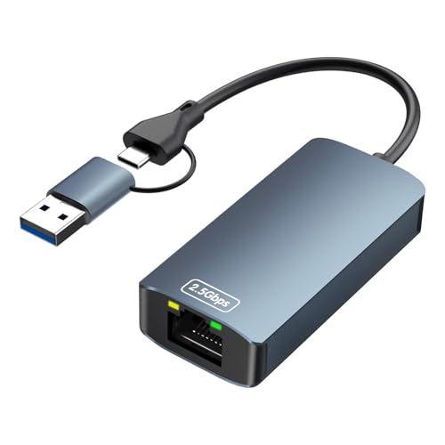 Loydia Adaptador USB C para Ethernet 2,5 G, adaptador USB 3.0 ethernet, adaptador tipo C para ethernet LAN RJ45 2500 Mbps, usbc para RJ45 2500 mbps Gigabit LAN Network Adapter