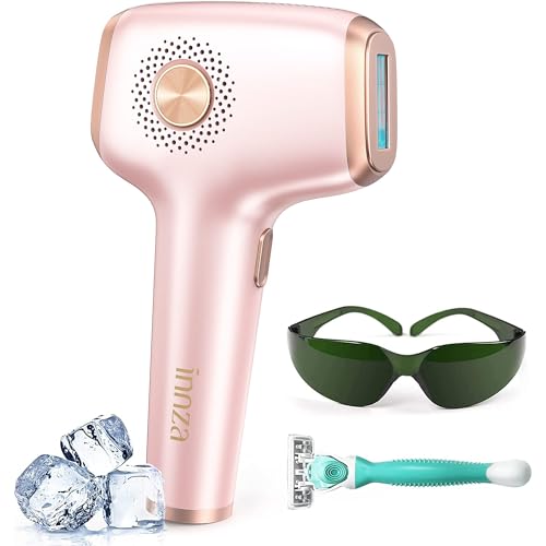 INNZA IPL Depiladora de luz de pulso com função de refrigeração com gelo, 99999 Flashes, 9 níveis de energia, remoção máquina para mulher homem facial, Axilas, braços, costas (Rose Gold)