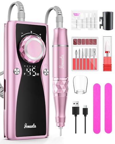 Conjunto profissional de fresa de unhas elétrica, 35000 RPM, USB, recarregável, 10 H, duração da bateria com 12 bits, morango de unhas para unhas de gel, ecrã LCD, direção de rotação ajustável, cor