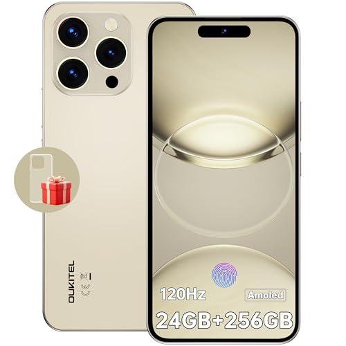 OUKITEL P1 Telefones celulares livres, ecrã AMOLED 120 Hz FHD+ Smartphone Android 14, 24 GB RAM+256 GB ROM/2TB telemóvel, câmara 50 MP+32 MP, 5150 mAh bateria, GPS/Face ID/Impressão digital. Lar