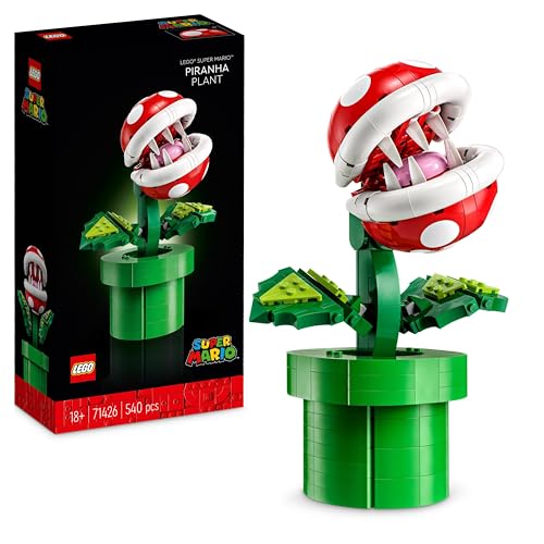 LEGO Super Mario planta pinha, figura de personagem articulado com cano e 2 moedas, casaco para construção para adultos, decoração de quarto, presente para homens, mulheres e adolescentes 71426