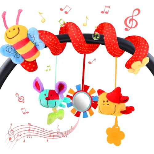 Vicloon Pingentes para carrinhos brinquedos para bebé de 0 a 24 meses, brinquedos de peluche em espiral para bebé com mordedor e chocalho, para carrinhos/berços/assentos de carro (abelha)