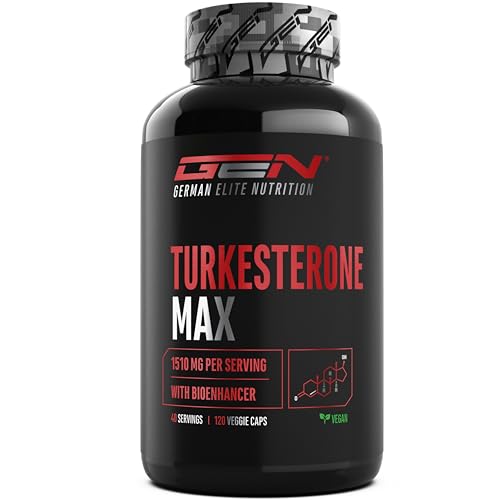 Turkesterone Max - 120 cápsulas, dose extra alta com 1510 mg por porção diária, com Bioenhancer, sem aditivos indesejáveis, vegano