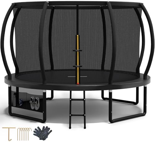 Devoko Cama elástica exterior para crianças Ø 228/305/366/427 cm, trampolim exterior de jardim, abóbora certificado GS com rede de segurança, escada, capacidade 150 kg