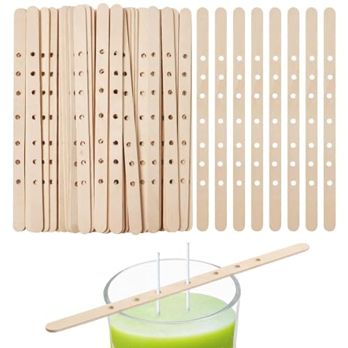 100 peças barras de pavio de vela, 7 orifícios suportes de pavio para velas, dispositivos de centragem de pavio fixos, suportes fixos para pavios de madeira para fazer velas de bricolage