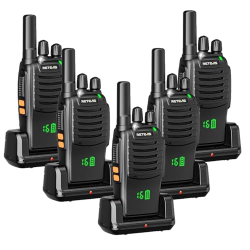 Retevis H777H Walkie Talkie com ecrã, PMR446 rádio bidirecional recarregável, USB-C, carregamento tipo C, lanterna, digitalização VOX, Walkie-Talkie profissional para retalhistas (preto, 5 peças)